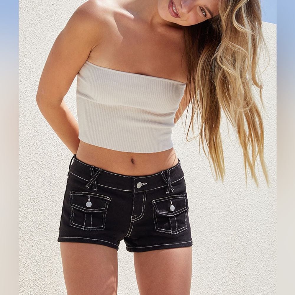 NEW PacSun Y2K Aesthetic Low Rise Contrast Stitch Denim Cargo Shorts